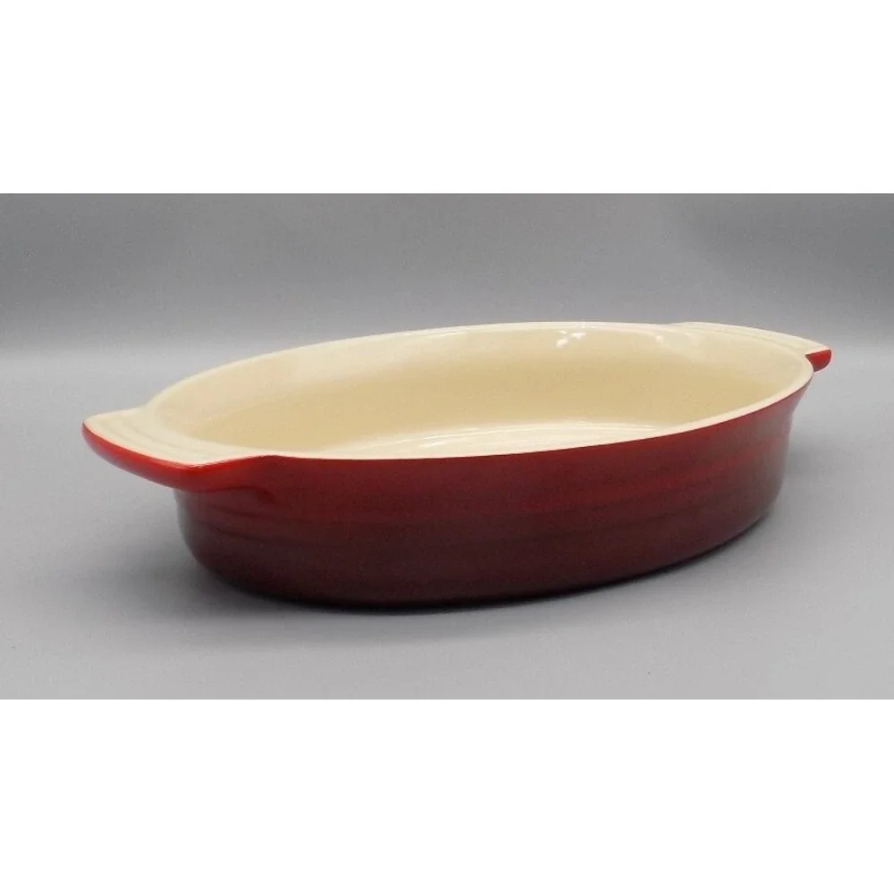 Le Creuset Au Gratin Baking Dish Cerise Red Stoneware Casserole 12 1/2